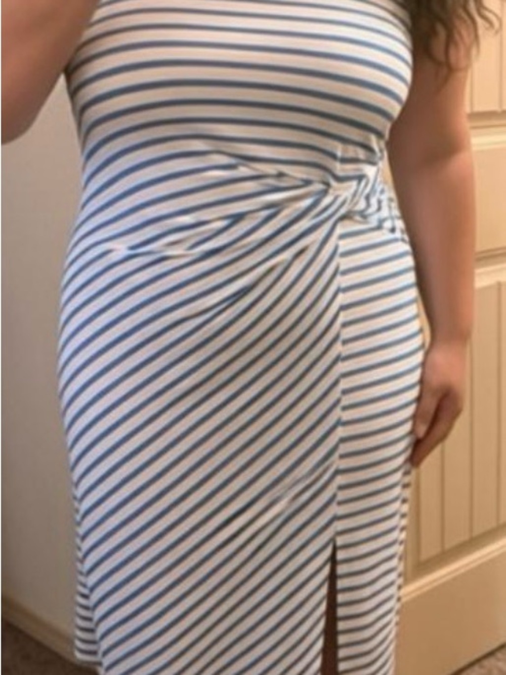 a new day White and Blue Striped Twist-Front Midi Dress